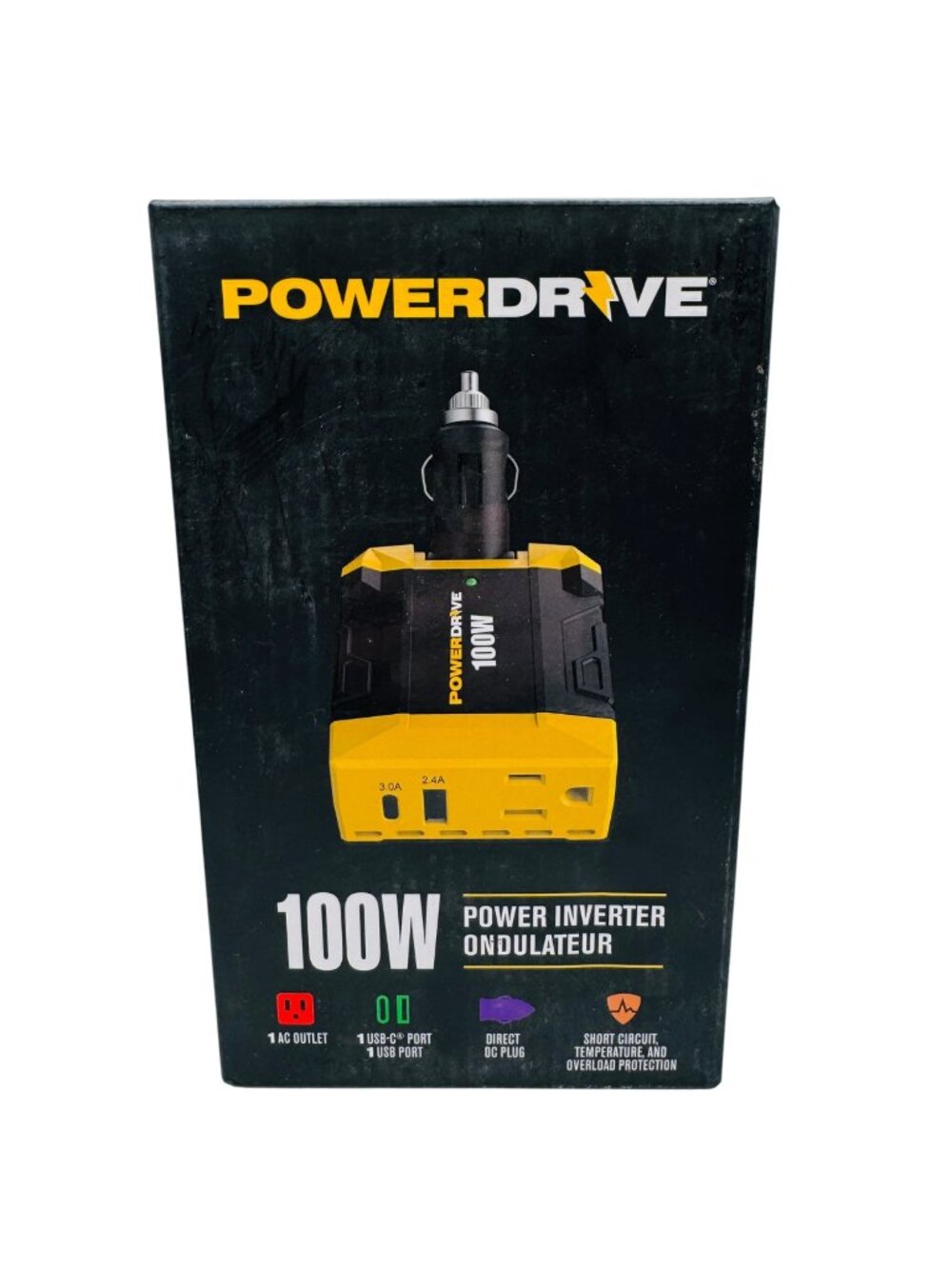 RoadPro PowerDrive 100W Power Inverter With 1 AC Outlet USB And USB-C Port PWD10